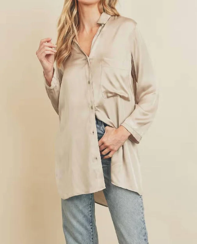 Sale Clearance Highly Favored Long Satin Shirt In Champagne