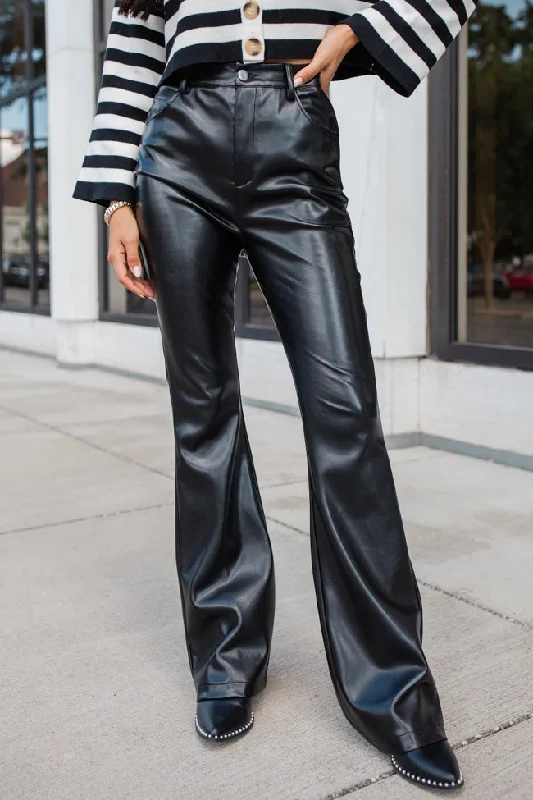 Luxury Women's Clothing Forevermore Black Faux Leather Flare Pants FINAL SALE