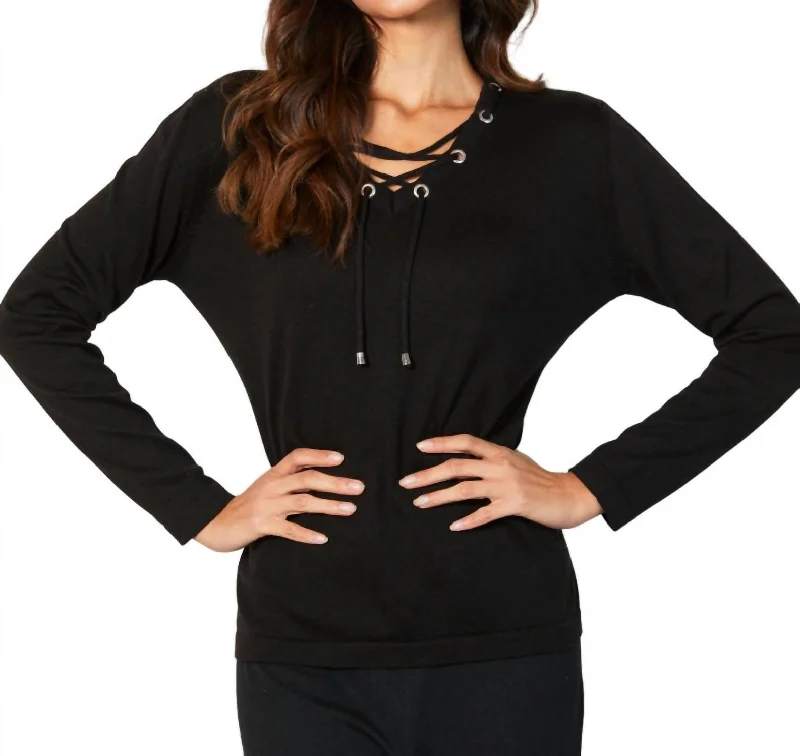 Fresh Styles, Fresh Deals V-Neck Grommet Top In Black