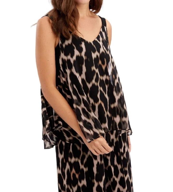 Style Upgrade Animal Print Top In Black/blush