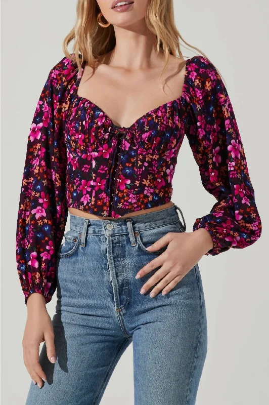 Trendy And Individual Women's Fashion Edwina Top In Purple Multi