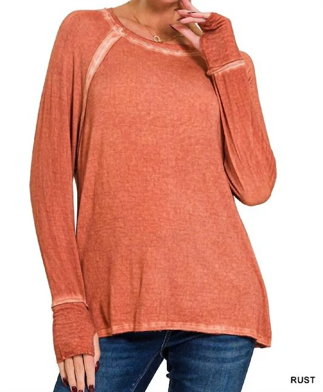 Trendy And Individual Women's Fashion Misha Washed Thumbhole Cuff Top In Rust