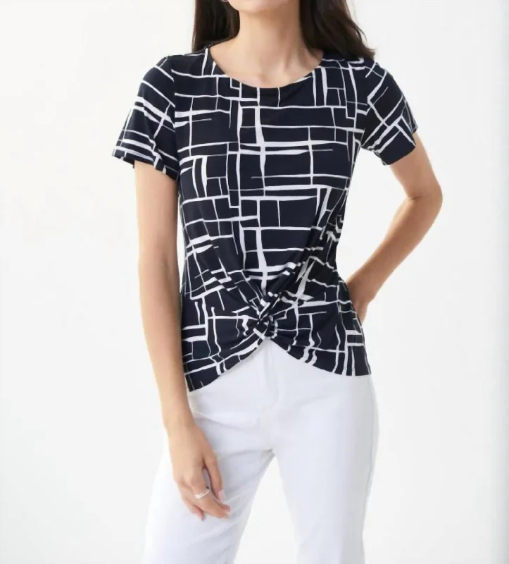 Women's Trendy Outfits Abstract Tie Front Top In Black/white