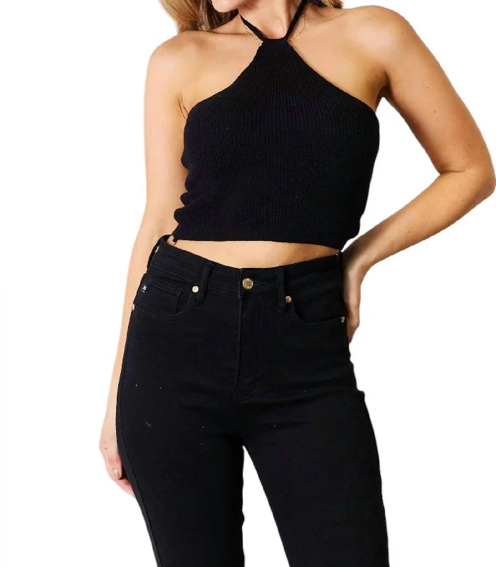 New Season Fashion Preview Ribbed Halter Neck Top In Black