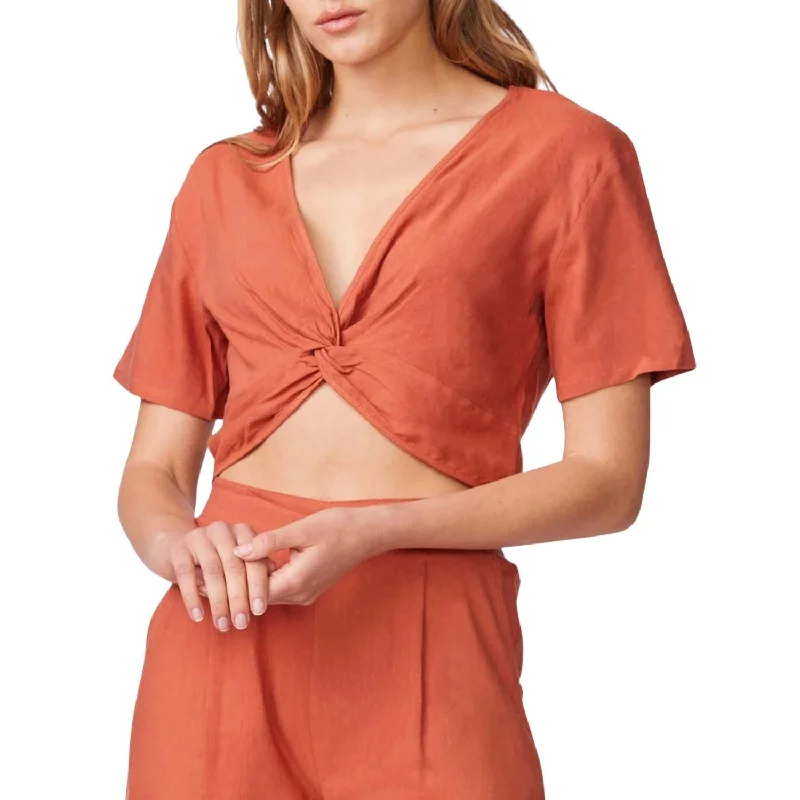 Affordable Women's Clothing Online Linen Front Twist Top In Faded Rust