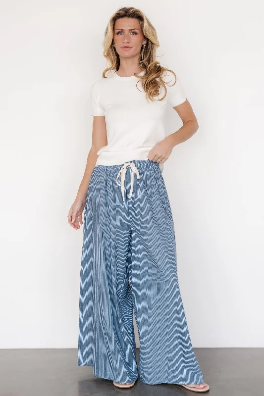 Online Clothing Boutiques Odelia Striped Pants | Blue + Off White Stripe