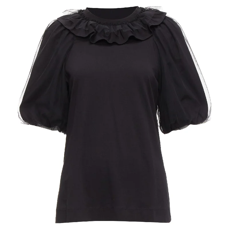 Fashion Forward Outfits Simone Rocha Sheer Overlay Puff Sleeves Ruffle Tshirt