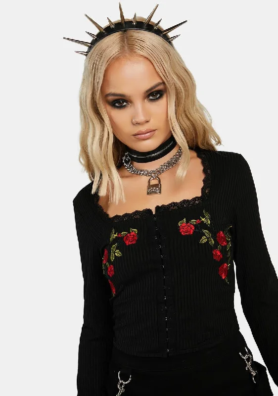 Evening Looks Night Rose Embroidered Top