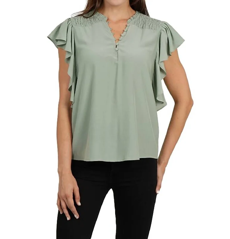 Women's Evening Wear for Special Occasions Ruffle Sleeve Top In Sage