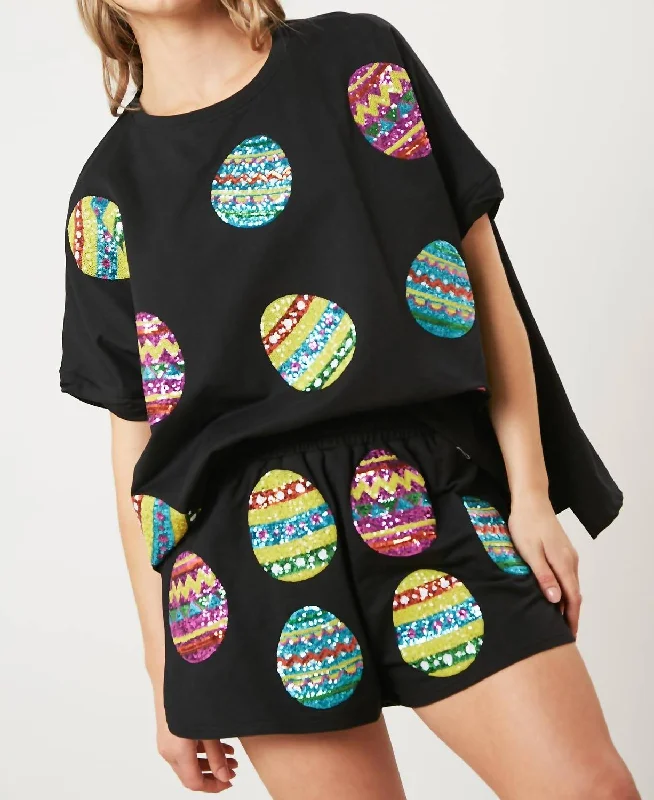 Affordable Women's Fashion Sequin Easter Egg Top In Black