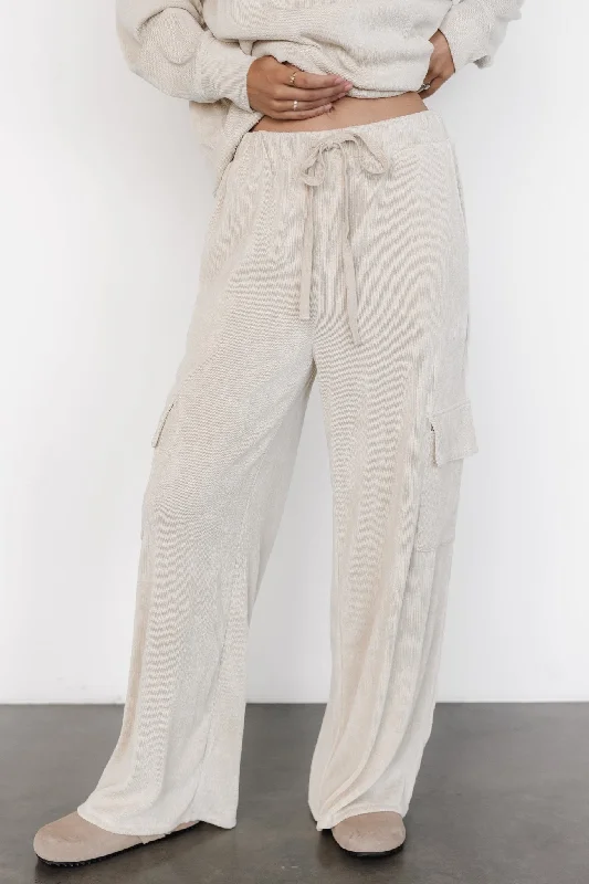 Chic Casual Style Portland Knit Cargo Pants | Natural