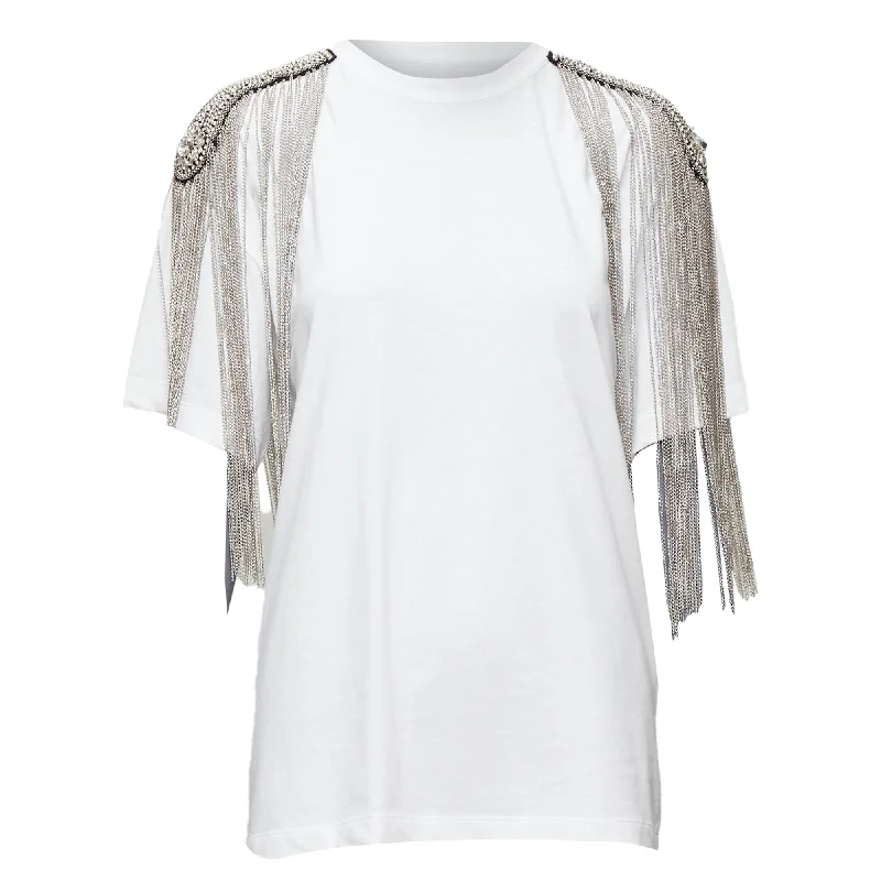 Trend Alert Christopher Kane military silver chain embellished shoulder tshirt