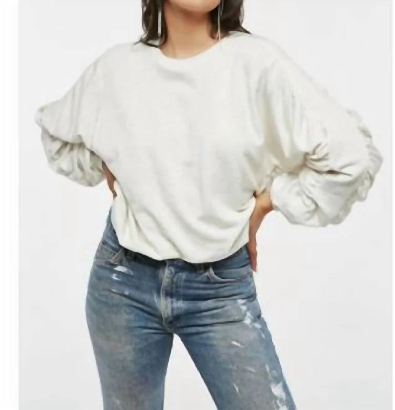 Urban Femme Streetwear Rouching Sleeve Top In White