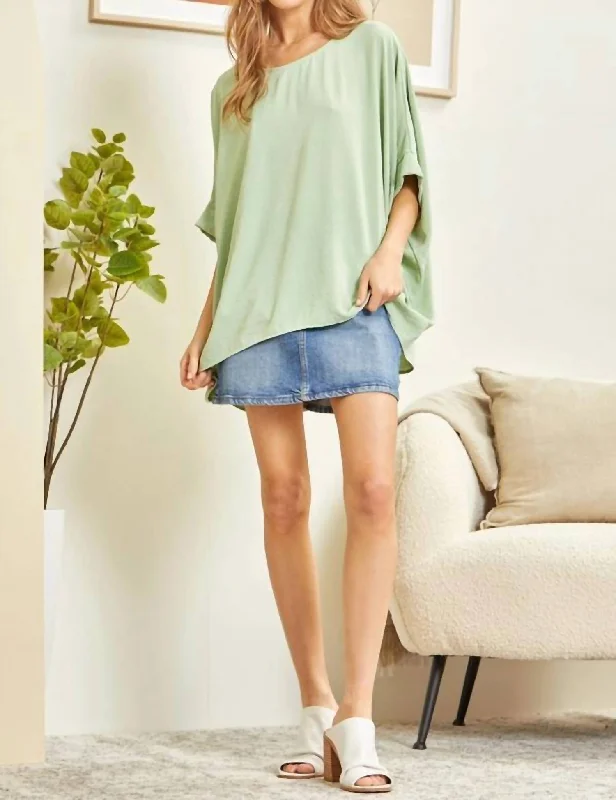 Online Shopping Boutiques Dolman Sleeve Poncho Style Top In Sage