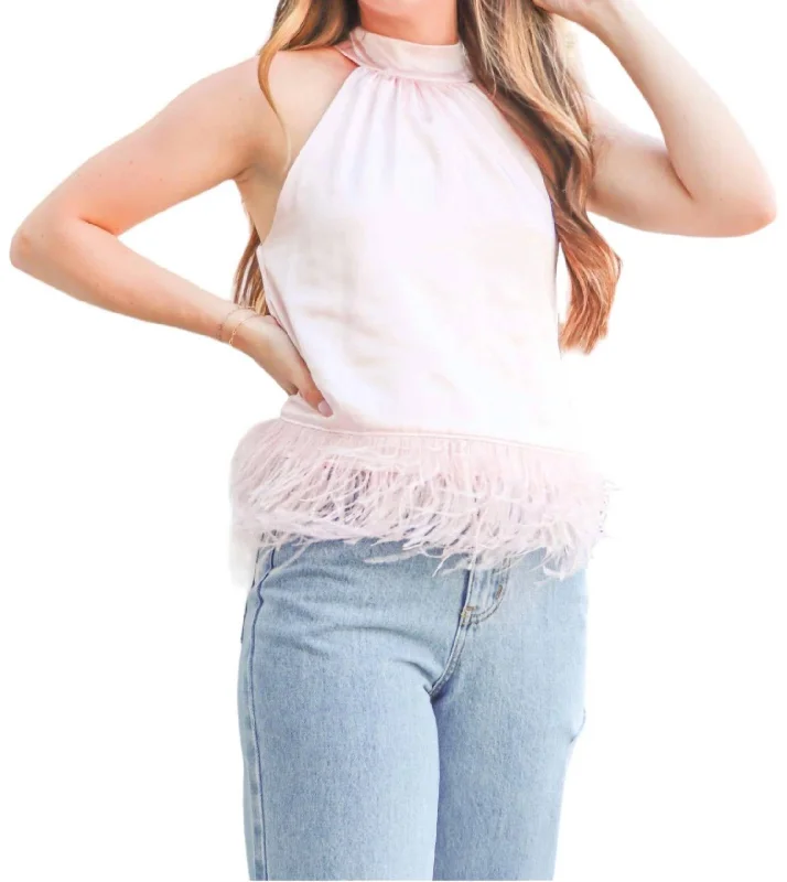 Budget-Friendly Fashion Feather Trim Top In Pastel Pink