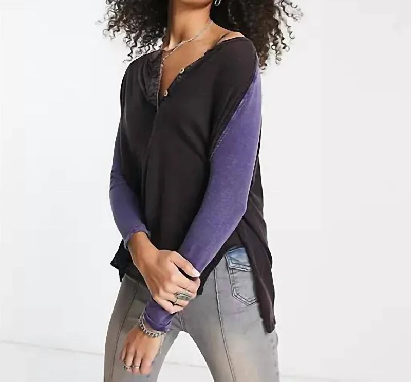 Trendy Women's Apparel for All Seasons Grand Slam Color Block Henley Top In Black