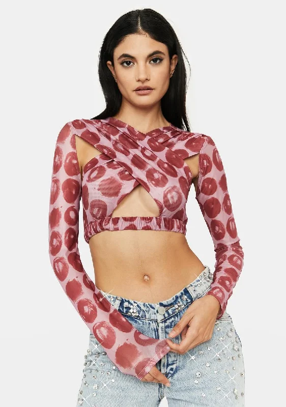 Trendy Threads Plum Serve Some Looks Printed Cut-Out Top