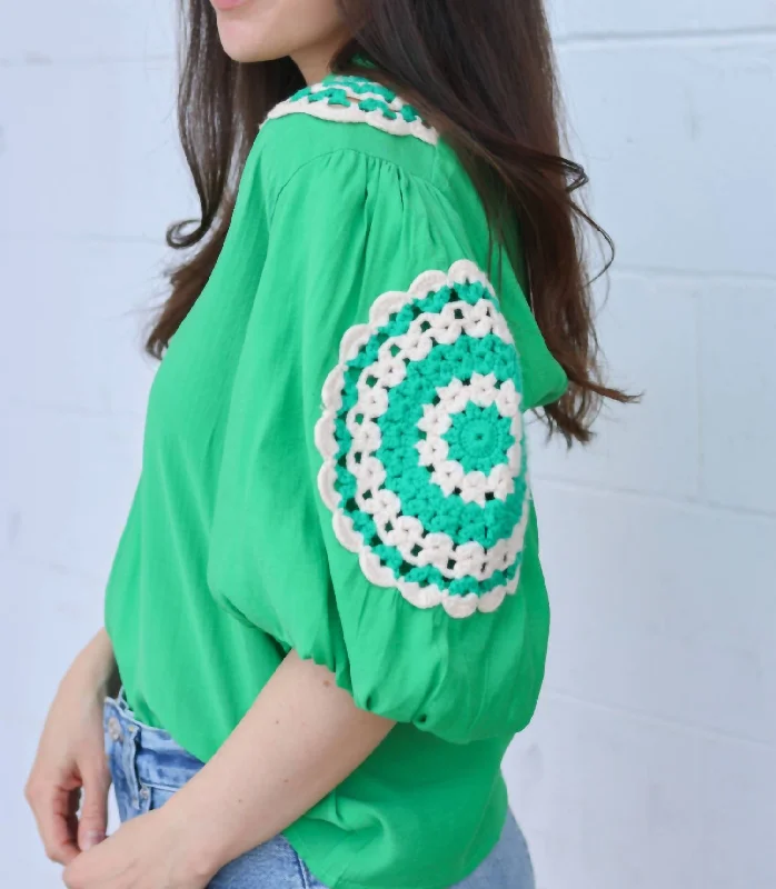 Women's Casual Dresses Crochet Sleeve Top In Green