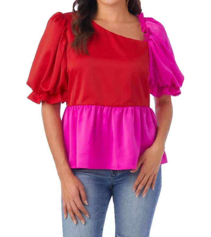 Travel Essentials Rooney Top In Mollie Pink/lollipop Red