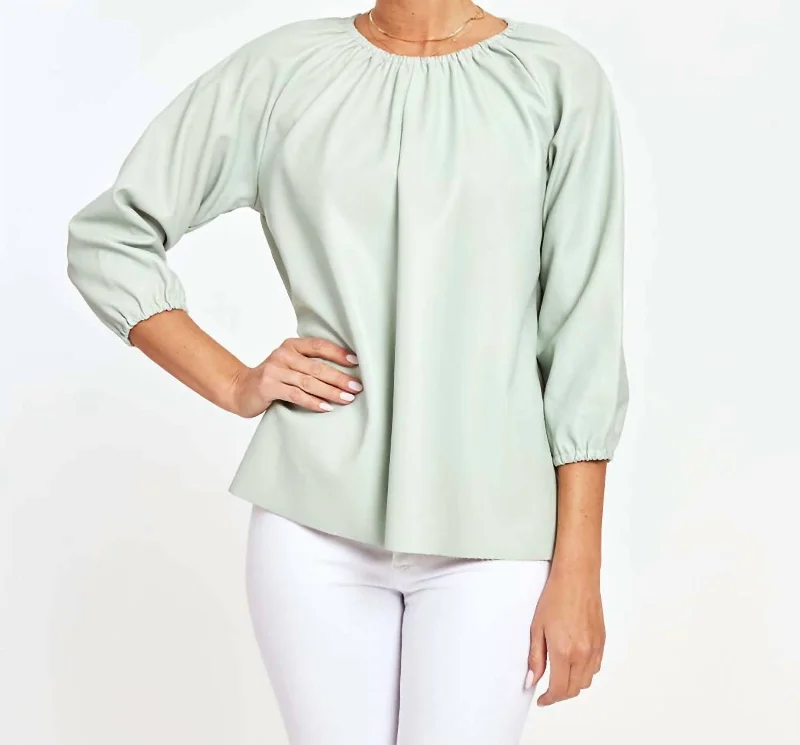 Versatile Wardrobe Essentials Blakely Faux Leather Puff Sleeve Top In Mint