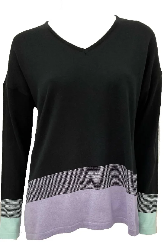 Fresh Styles, Fresh Deals Women's Ombre 3/4 V-Neck Top In Black/lilac/mist