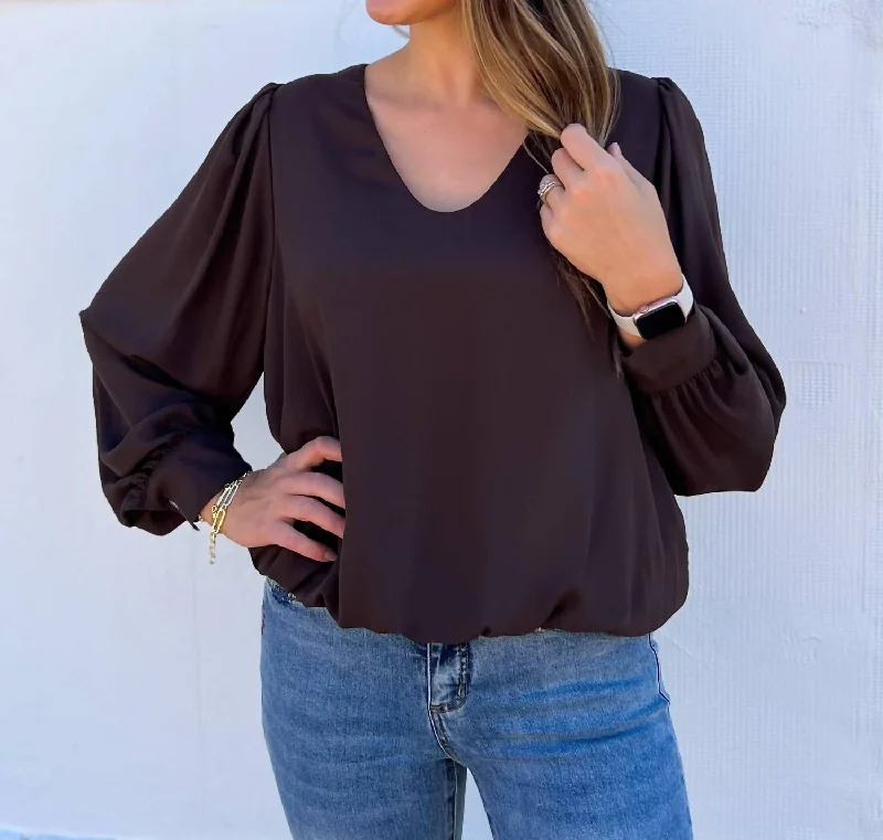 Easygoing Women's Style Puff Sleeve Top In Brown