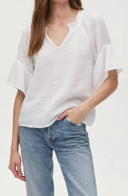 Your Timeless Wardrobe Awaits Savannah Flutter Sleeve Top In White