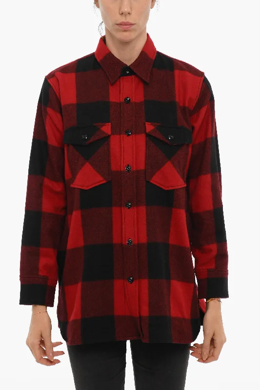 Best Boutiques Online Woolrich Buffalo Checked Wool Blend Overshirt with Double Breast Pock