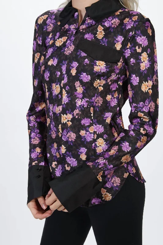 Comfortable Casual Wear Mirinda Shirt In Paris Flower Purple