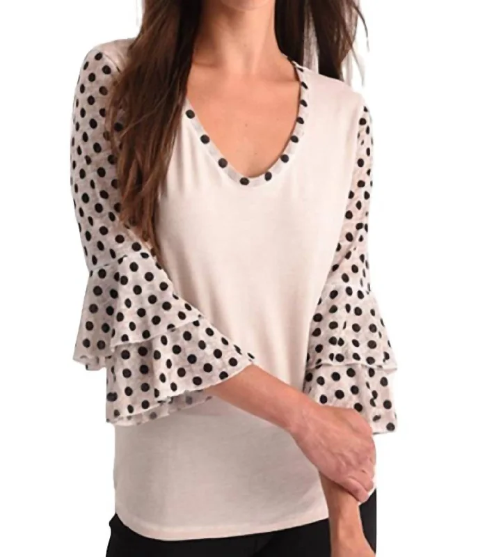 Trendy Street Style Attire Polkadot Sleeve Top In Sand