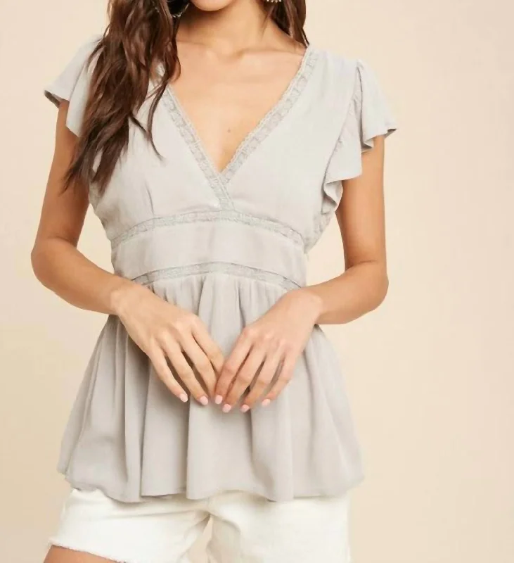 Fashion-forward Women's Clothing Holly Flutter Sleeve Tie-Back Top In Dove Grey