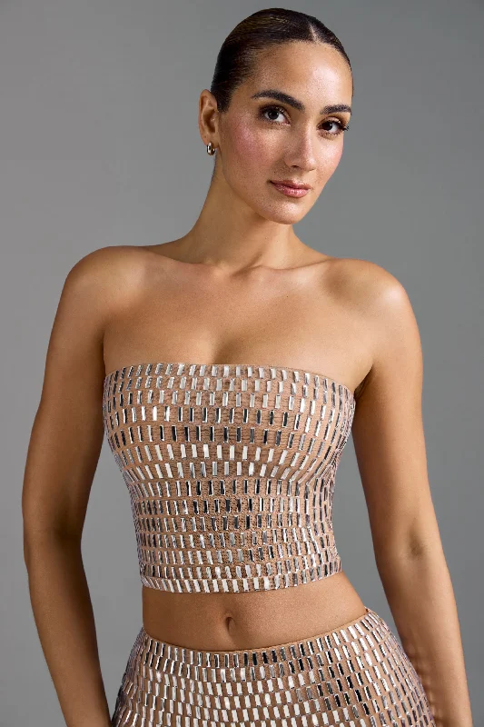 Evening Elegance Embellished Bandeau Top in Almond