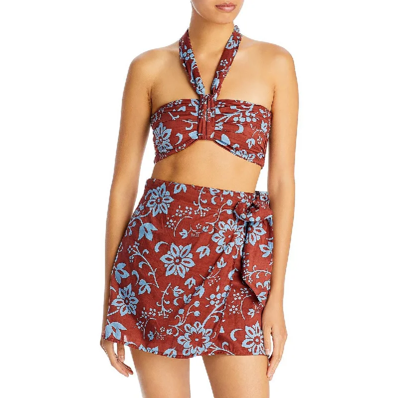 High End Fashion Le Tahiti Womens Floral Halter Cropped