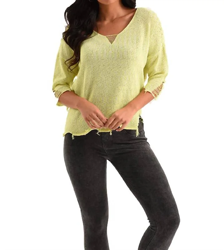 Vibrant Femme Fashion Kendall Raw Cut Crochet Top In Lime