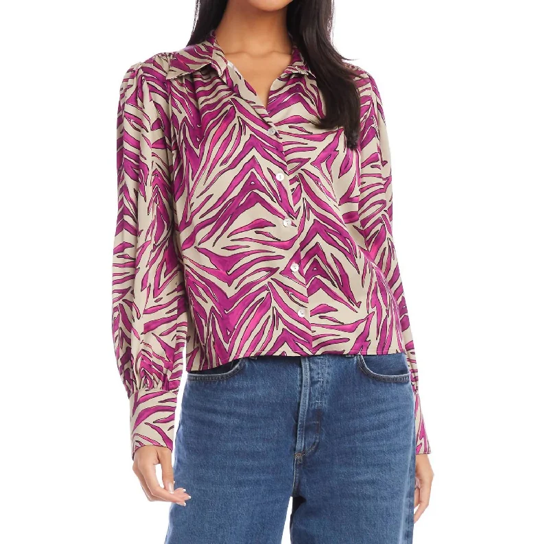 Easygoing Women's Style Blouson Sleeve Top In Print