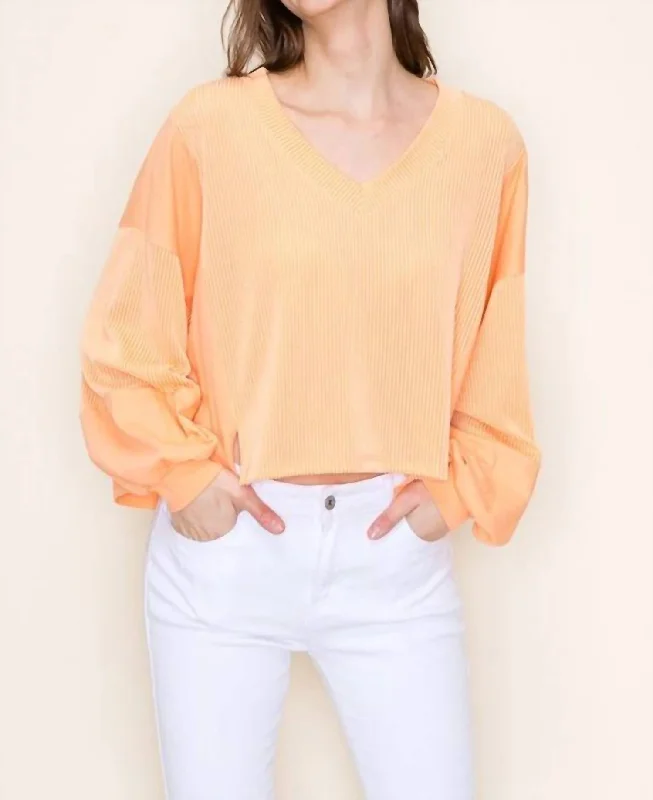 Fashion Forward Outfits Vee Neck Bubble Sleeve In Orange