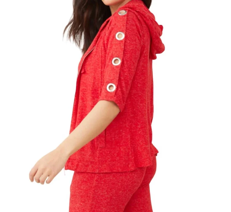 All Season Basics Discount Soft Stretch 3/4 Grommet Crew Top In Red