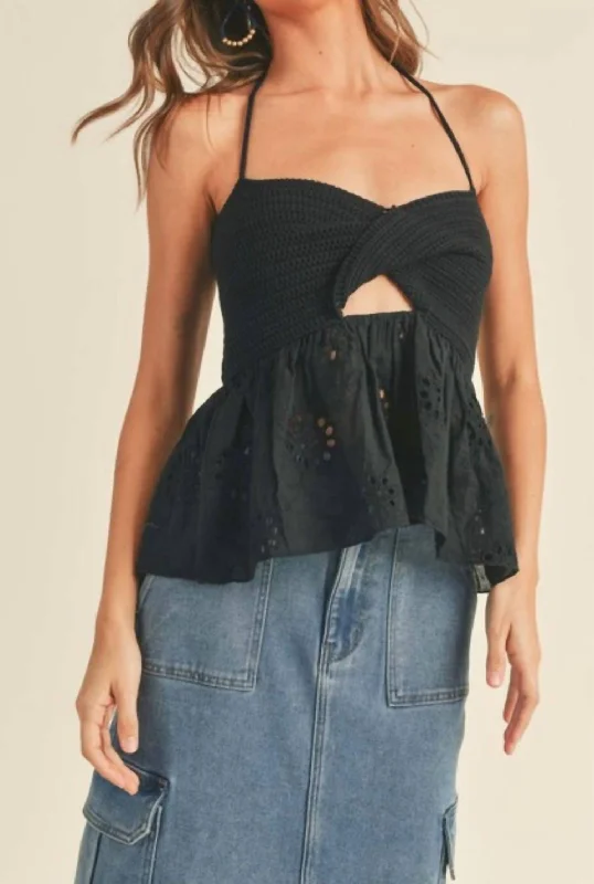 Online Boutiques Best Crochet And Eyelet Top In Black