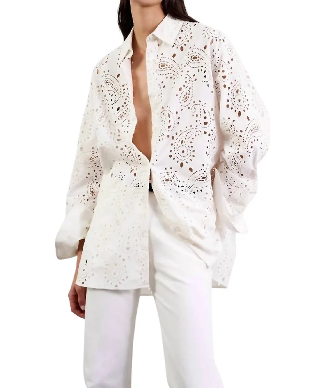 Quality Driven Apparel Mael Embroidered Poplin Shirt In Ivory Paisley