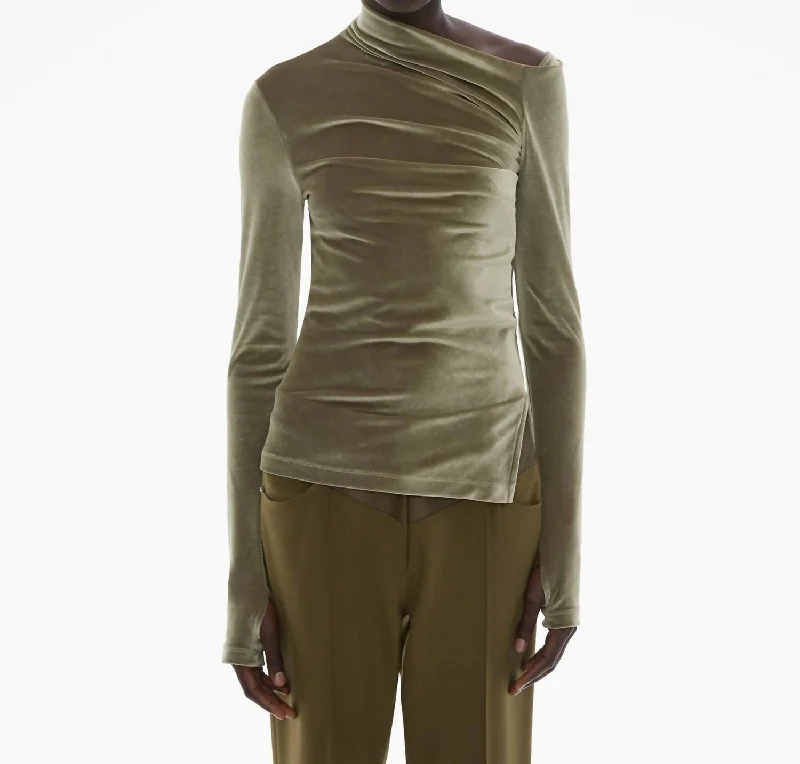 Quality Driven Apparel Velvet Asymmetrical Top In Sage