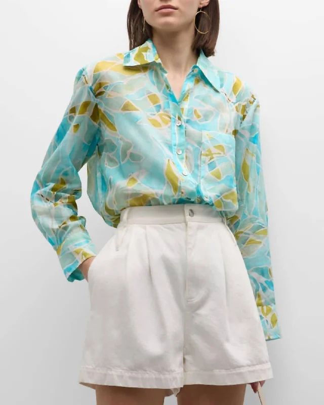 Clothing Woman Andie Seaweed Print Shirt In Teal/multi