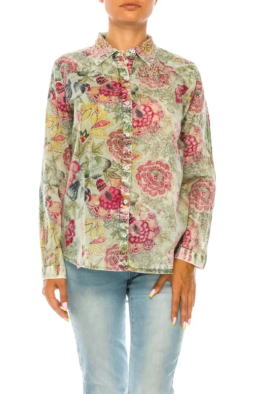 Exclusive Discounts Floral Printed Button-Down Shirt In Basil