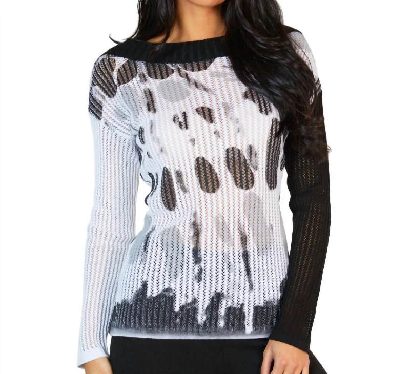 Relaxed Fashion Spot Cowl Neck Top In White/black