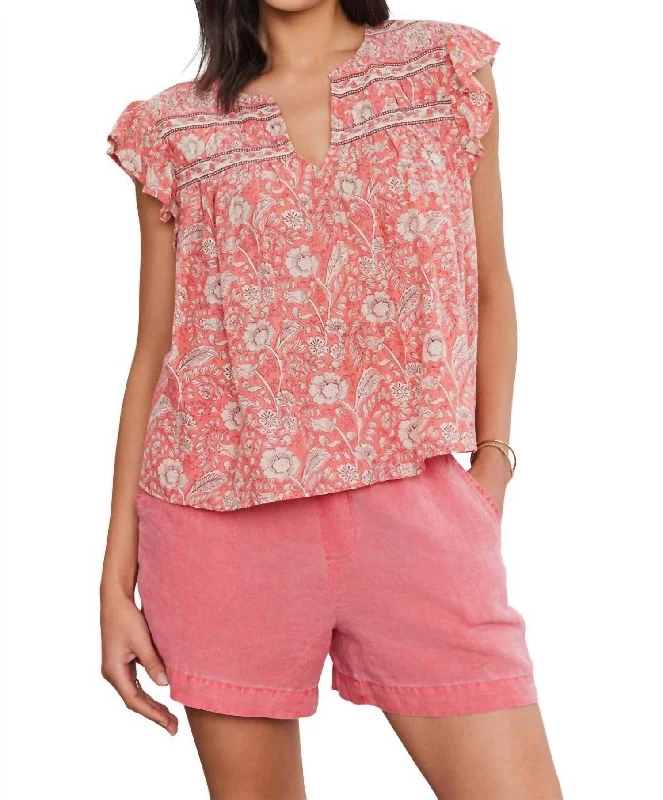 Women Wear Brands Kenzie Printed Voile Top In Rouge