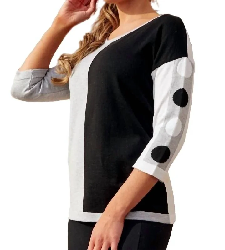 Trendy Pulse 3/4 Sleeve Color Block Scoop Top In Gray