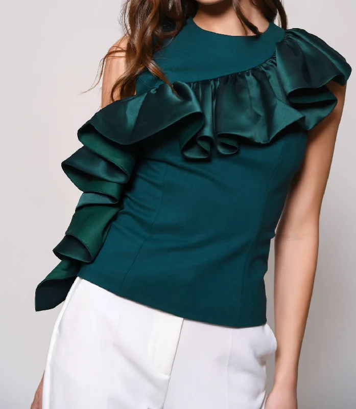 High-End Women's Apparel Avril Ruffle Top In Emerald