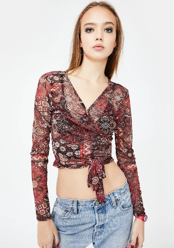 Sale Event, Prices Rock Floral Mesh Wrap Top