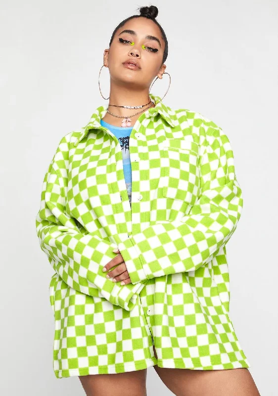 Affordable Fashion for Women Plus Checkerboard Fleece Shirt