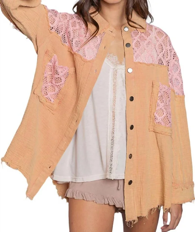 Limited Time Offer Lace Contrast Shirt In Dried Peach