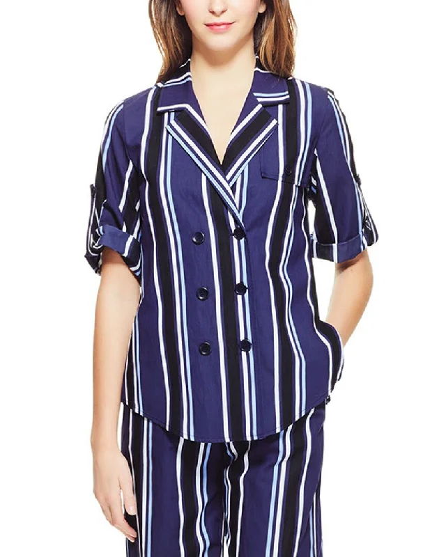 Signature Style Essentials Pearl by Lela Rose Striped Camp Shirt